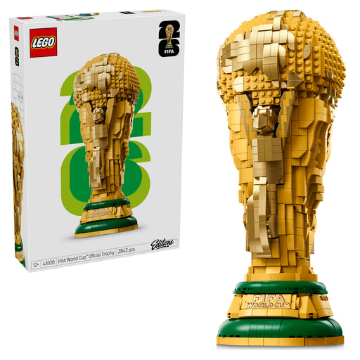 LEGO FIFA World Cup Trophy set next to its packaging