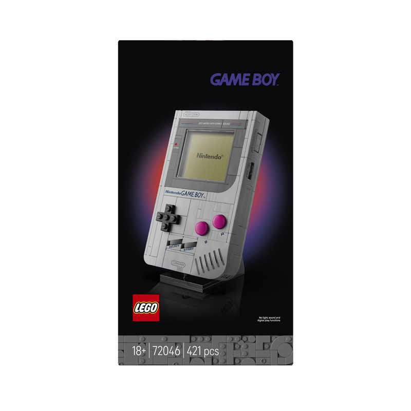 LEGO Game Boy set packaging with Nintendo logo on a black background