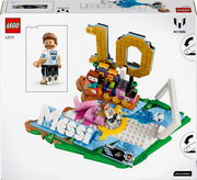 LEGO set packaging featuring a soccer-themed scene with a character and '10' on a box.